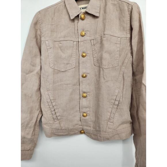 NWOT L’Agence Women’s Celine Linen Jacket Size Small Beige Gold Buttons #1N405 - Picture 3 of 9